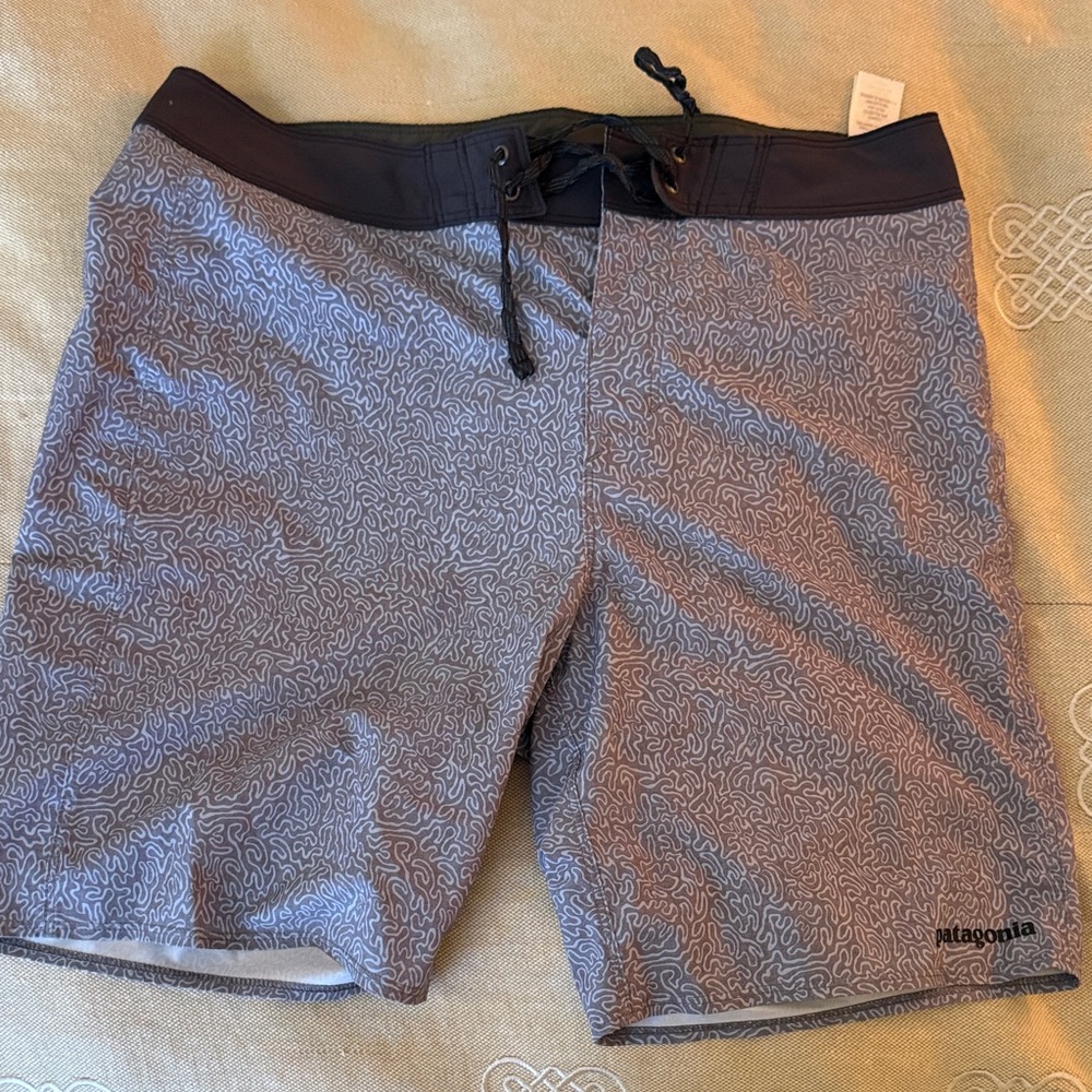 Patagonia Men's Swim Board Shorts - Blue and Gray Pattern